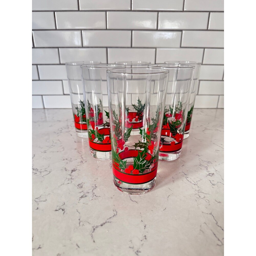Libbey - Holly and Berries - Highball Glass - Set of 6-